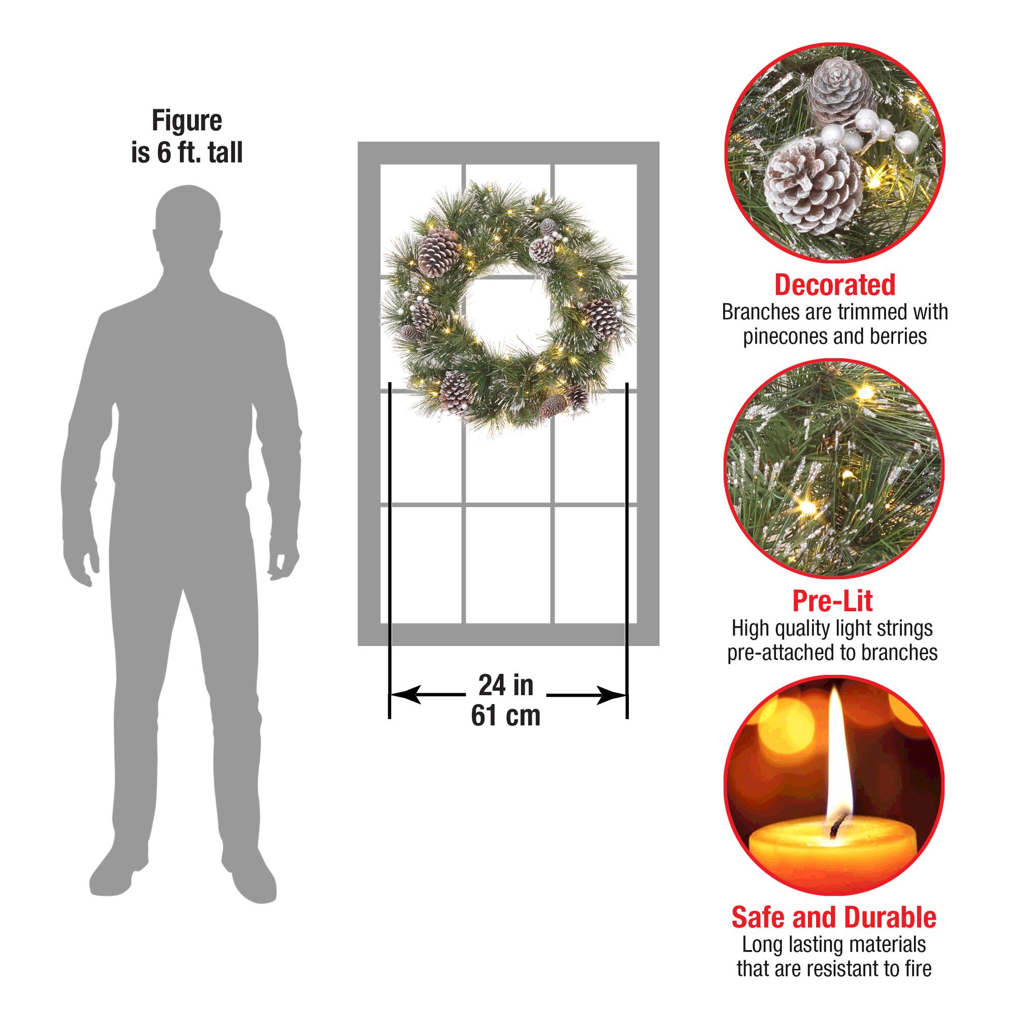 24'' LED Whitter Pine Wreath